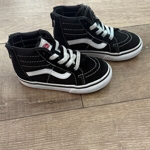 Kids Black and White Vans High-Top Sneakers